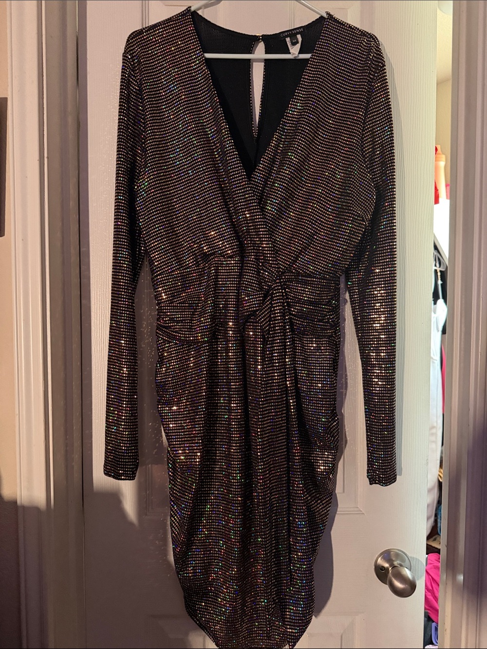 Sparkling Long-Sleeve Wrap Dress in Black by City Chic